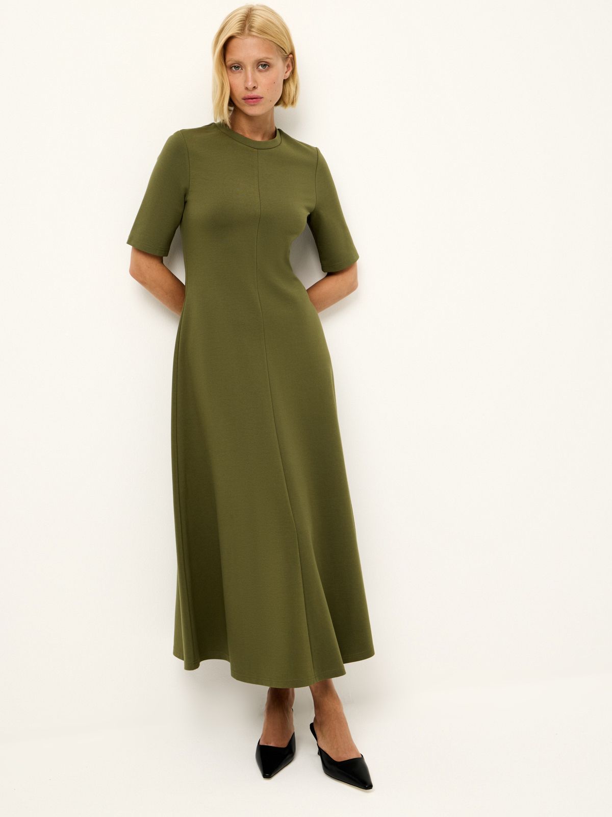 Платье миди из джерси olive green