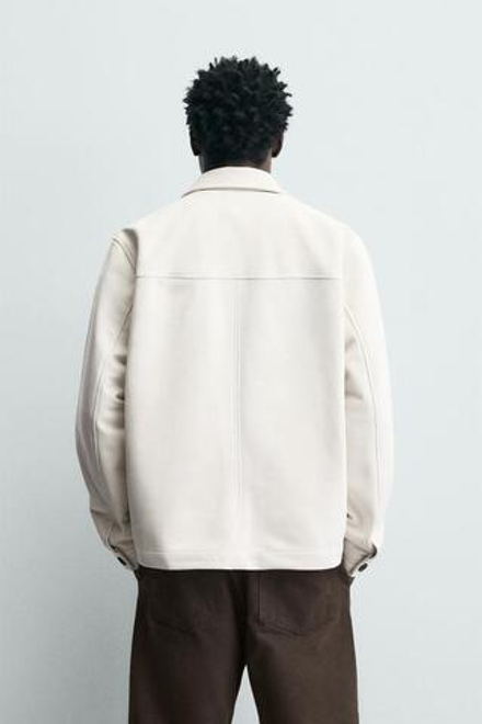 ZARA КУРТКА-РУБАШКА ИЗ ИСКУССТВЕННОЙ ЗАМШИ, ЖЕЛТОВАТО-БЕЛЫЙ