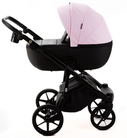 Детская коляска Adamex Nola Deluxe 2 в 1 N-SD101 (РОЗОВ.ЗЕФИР КОЖА + ЧЕРН. КОЖА)