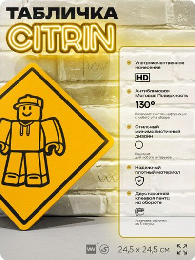 Табличка декоративная "Персонаж Роблокс, Roblox" на дверь и стену, прикольная штука в подарок геймеру, декоративный знак, 24,5х24,5 см, Айдентика Технолоджи