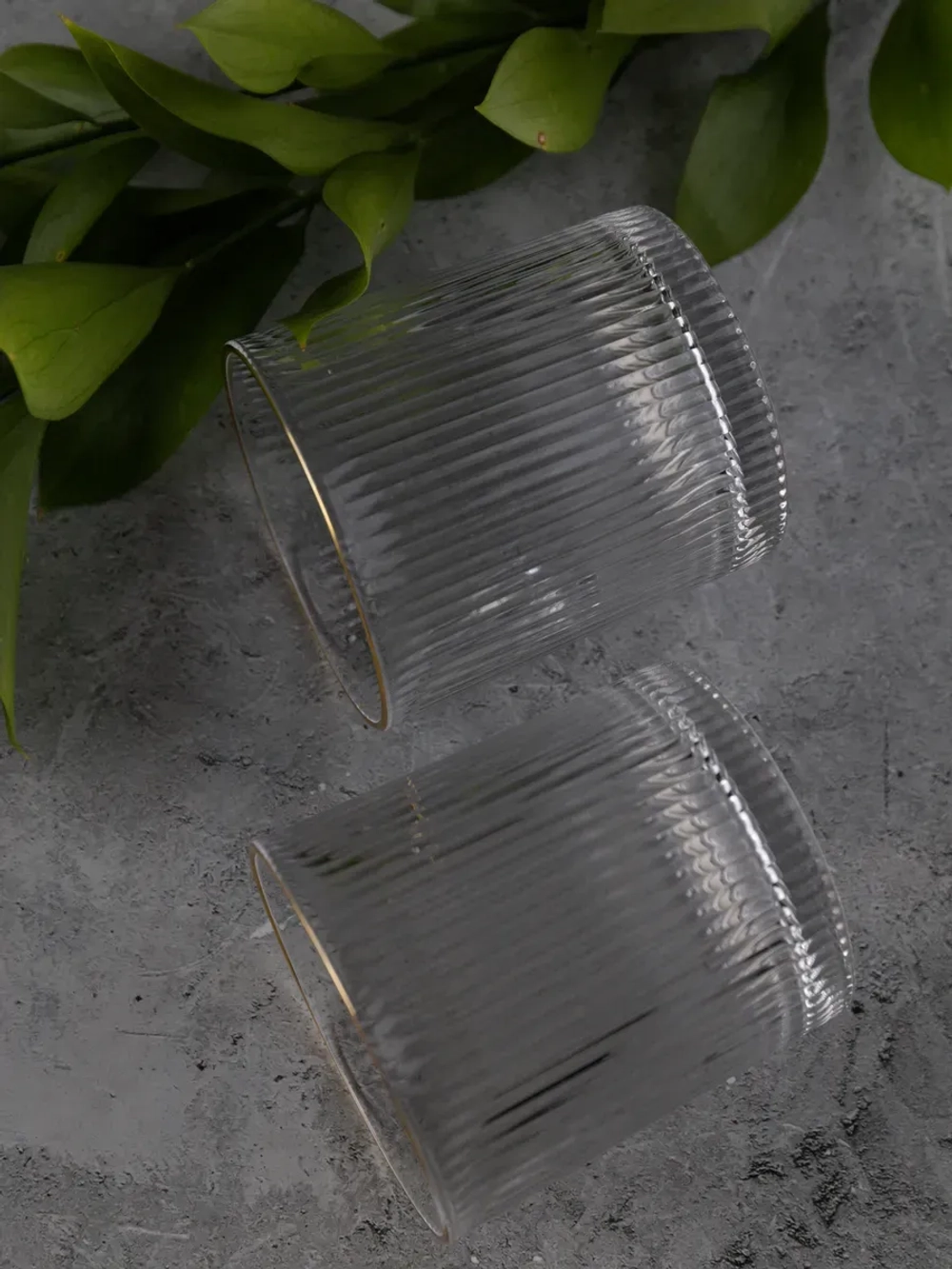 Набор стаканов 6шт с глубокими ребрами и золотой каймой