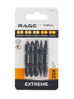 Набор бит двухсторонних 5 шт S2 PH1 x PH2 PZ1 x PZ2 PH3 x PZ3 Sl3 x Sl4 Sl5 x Sl6 50 мм RAGE by VIRA