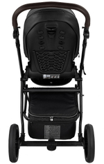 Детская коляска Roan Esso Кожа 3 в 1 с автокреслом Tutis Elo Lux EduSky Black ESSK/210/1 Black /Black/руч.Тем.коричневый