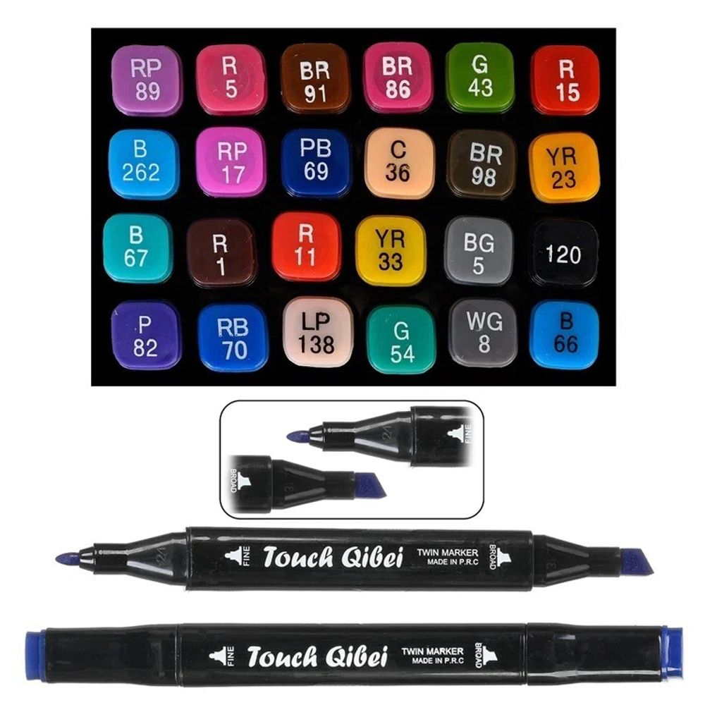 Маркер для скетчинга, двусторонние, Touch Aibao, четырёхгранные, 13 мм, спиртовые, 24 шт