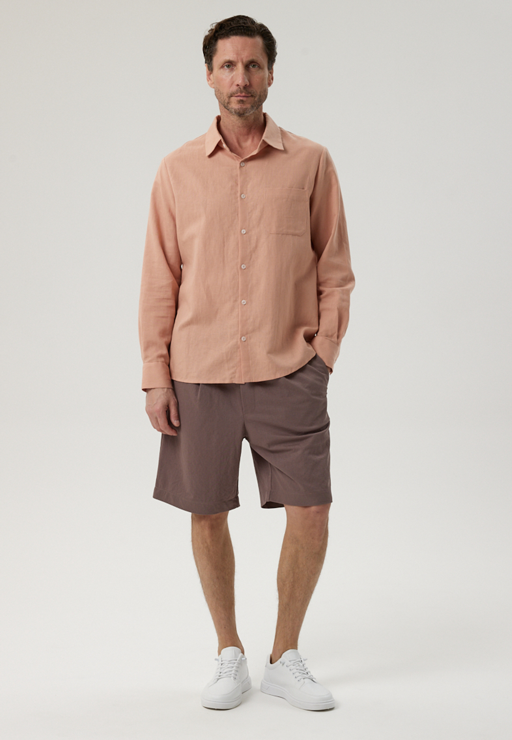 Рубашка изо льна и хлопка пыльно-кораллового цвета