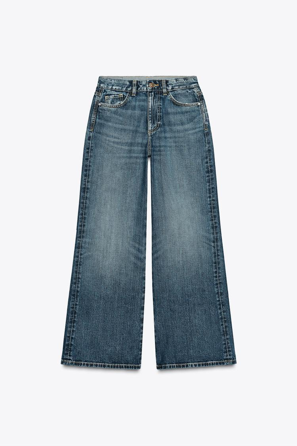 ZARA ДЖИНСЫ Z1975 WIDE LEG С ВЫСОКОЙ ПОСАДКОЙ, ВЫЦВЕТШИЙ СИНИЙ