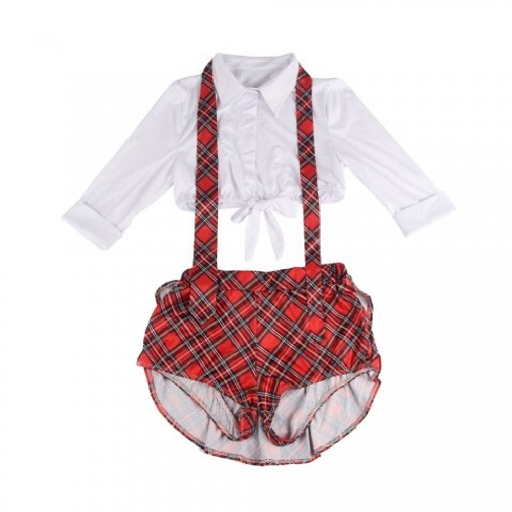 Ролевой костюм "Шаловливая студентка" (M-L, рубашка, галстук, юбка-шорты с доступом)