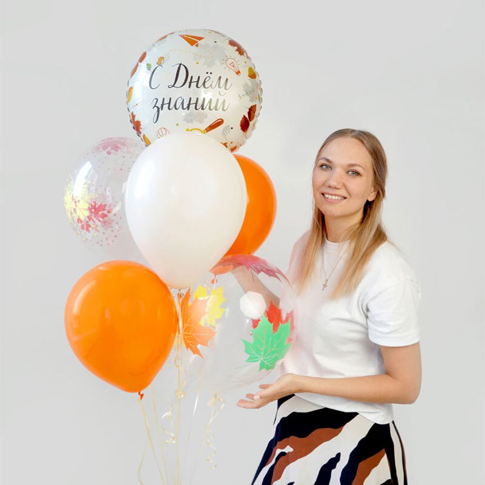 Шар (18"/46 см) Круг, С днем знаний Осень (дизайн ООО БРАВО)   1 шт.