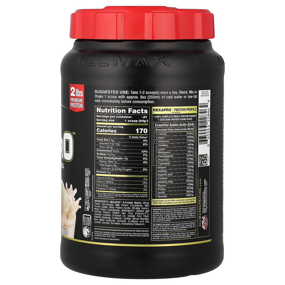 ALLMAX, Hexapro™, высокопротеиновый нежирный рацион, французская ваниль, 907 г (2 фунта)