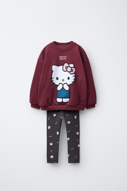 ZARA КОМПЛЕКТ ИЗ ТОЛСТОВКИ И ЛЕГГИНСОВ HELLO KITTY © SANRIO, БУРГУНДИ