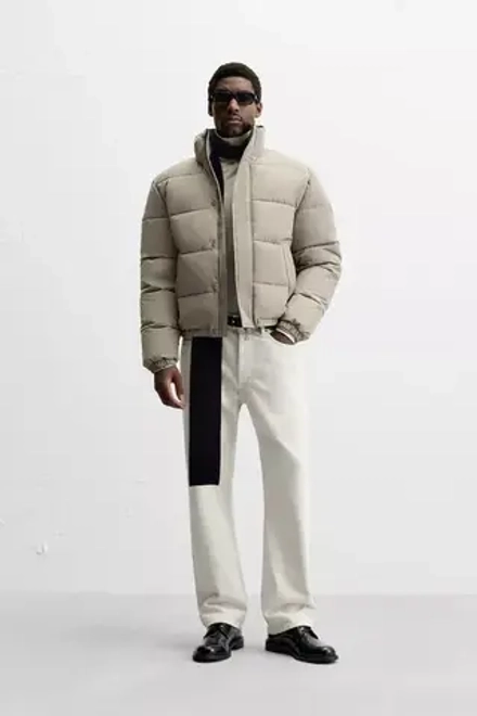 ZARA УТЕПЛЕННАЯ КУРТКА BOXY FIT, БЕЖЕВЫЙ