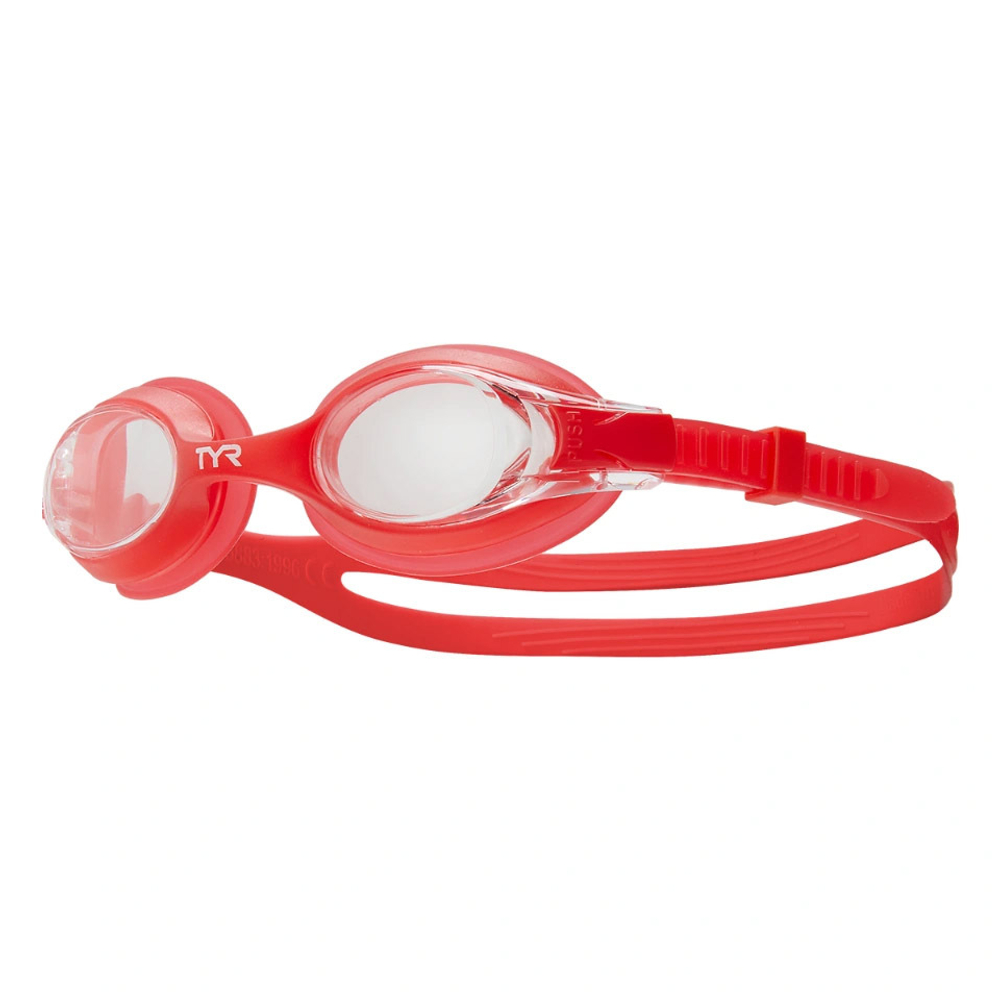 Очки для плав. дет. TYR Swimple Kids, LGSW-158, ПРОЗРАЧНЫЕ линзы, красная опр.