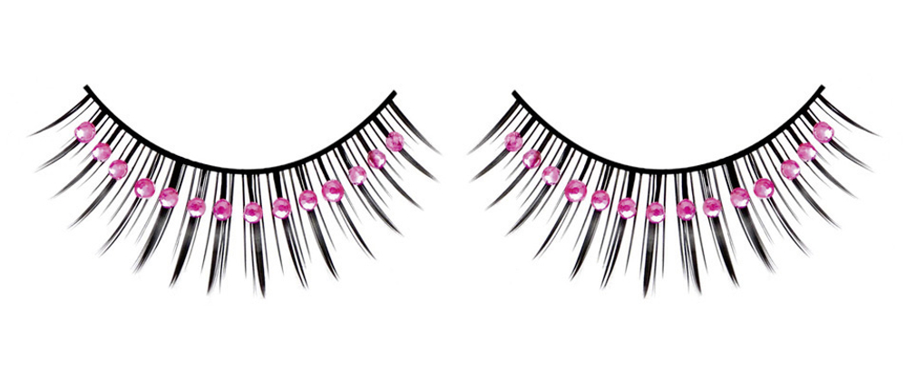 Черные ресницы со стразами Glitter (Цвет: черный с розовым)