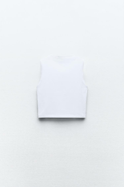 ZARA ТОП CROPPED БЕЗ РУКАВОВ, БЕЛЫЙ