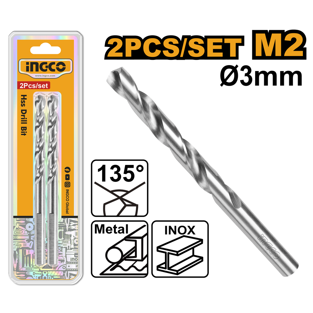 Сверло по металлу 3 мм INGCO DBT11300302 INDUSTRIAL M2 HSS 2 шт.