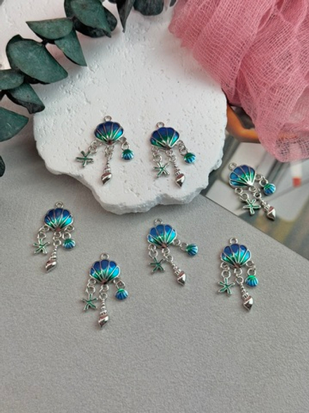 Подвеска "Ракушка" с подвесками, родий+смола, 33*15 мм