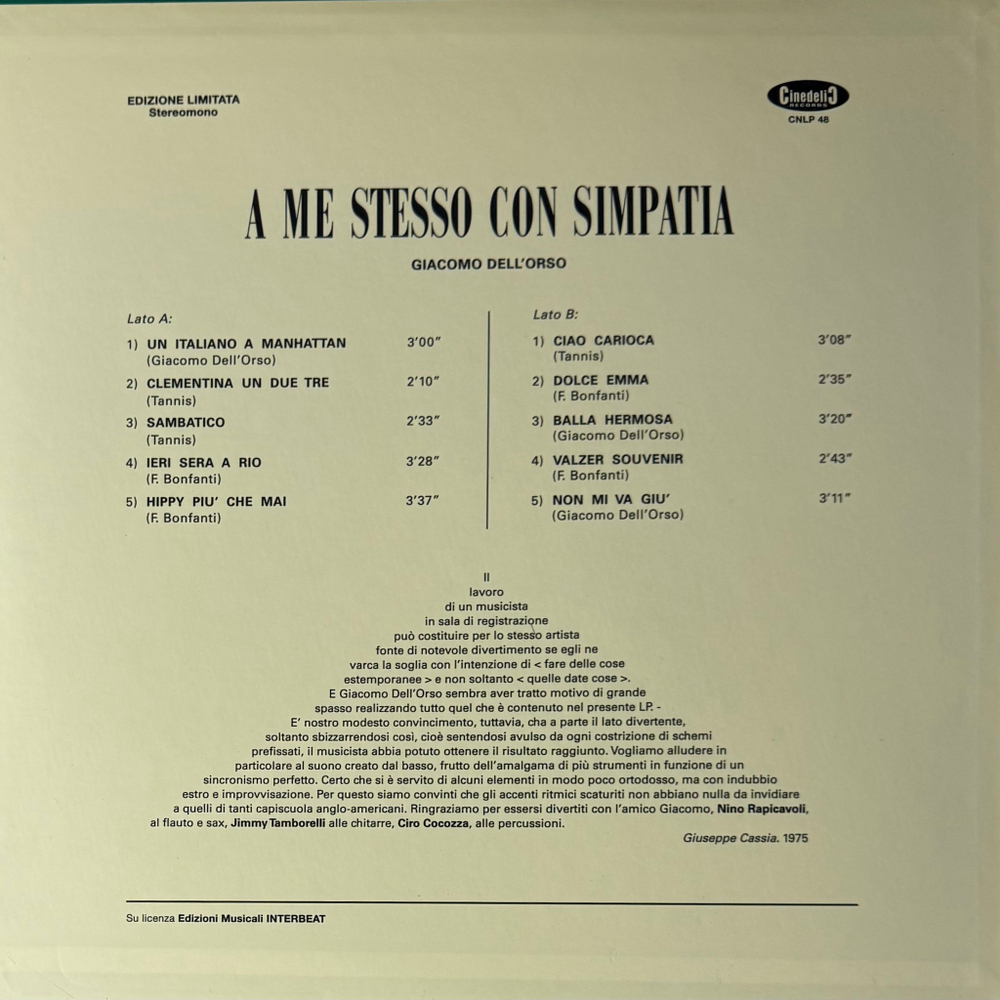 Giacomo Dell'Orso ‎– A Me Stesso Con Simpatia (Италия 2016г.)