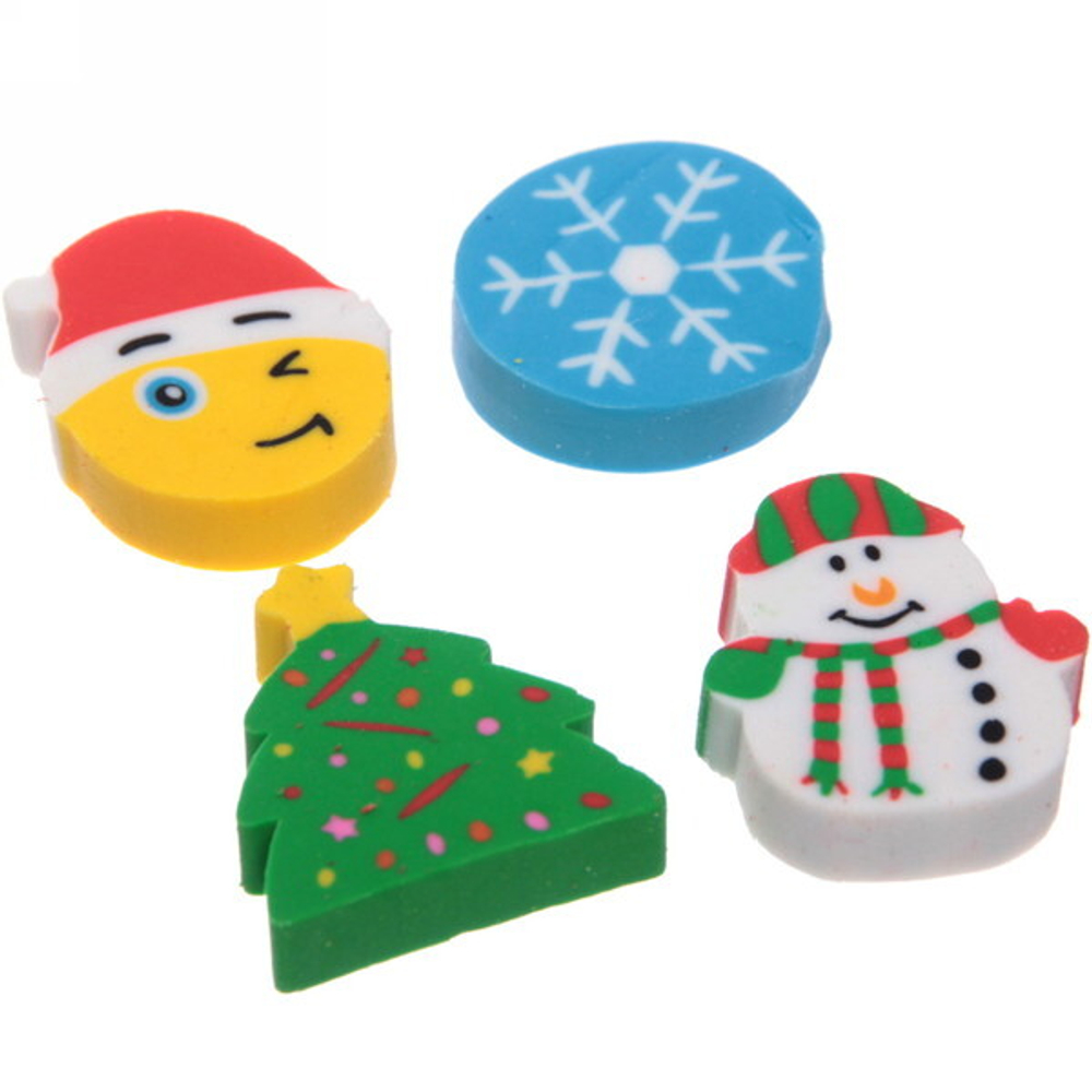 Ластики для карандашей 4шт «Новогодняя сказка», цвет микс, 7,5*7,5см