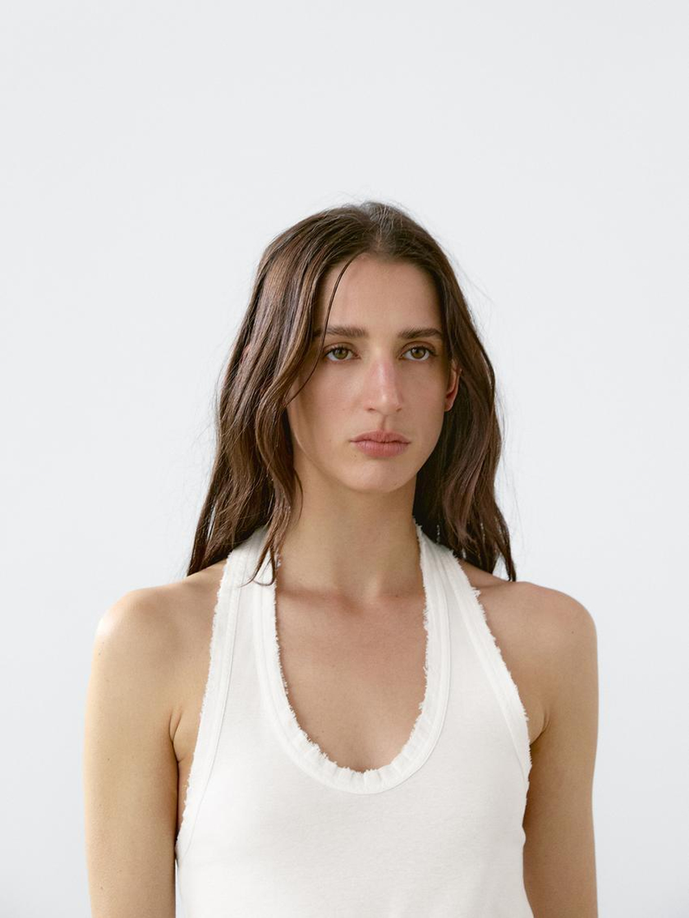 Massimo Dutti Топ облегающего кроя, натуральный, кремовый