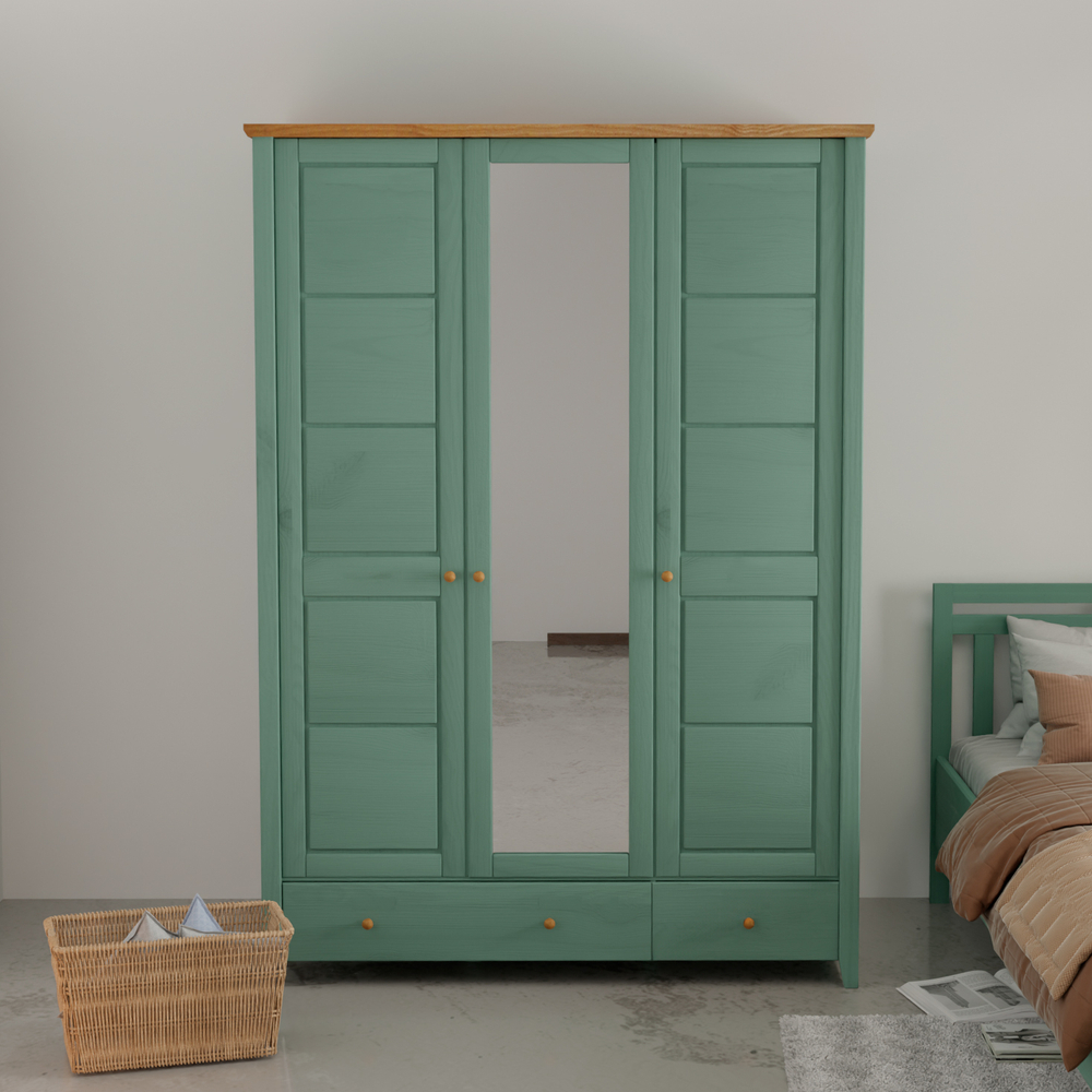 Шкаф 153х60х216, Саргас, распашной для одежды, с зеркалом и ящиком, деревянный, массив сосны, зеленый эвкалипт, Dipriz