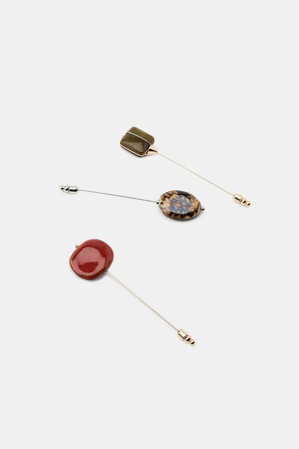 ZARA НАБОР ИЗ ТРЕХ БРОШЕЙ-ИГЛ С КАМНЯМИ ЗОЛОТОЙ/СЕРЕБРНЫЙ