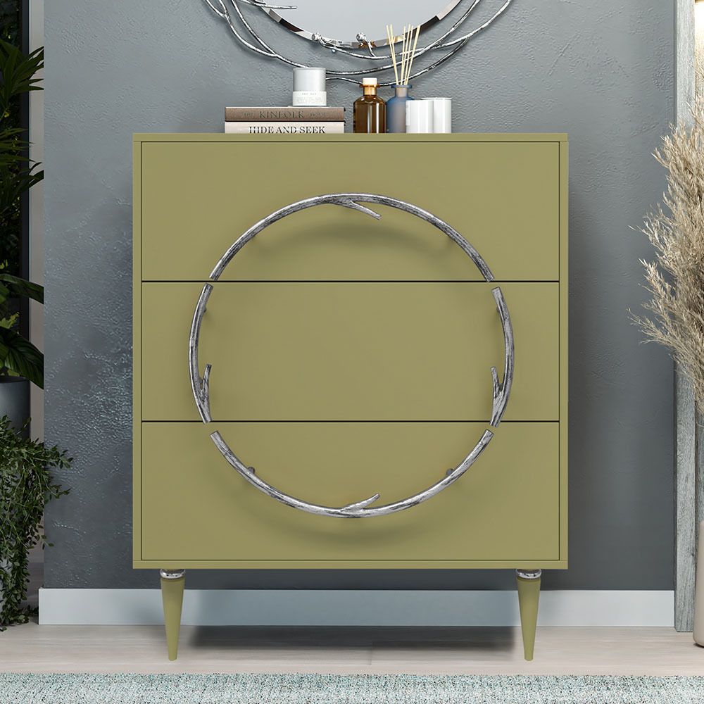 Комод Арт Колор matte Классик Сильвер с 3 ящиками Зеленая олива матовая