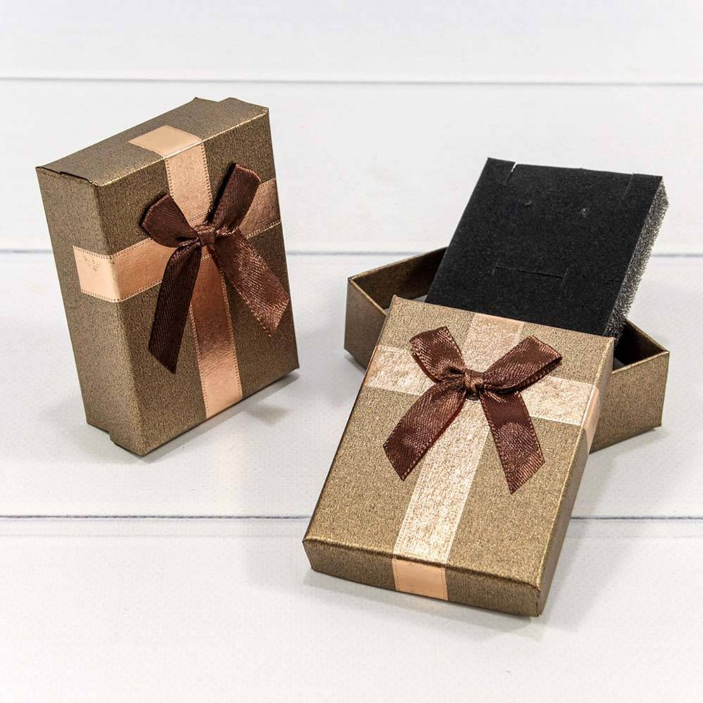 Коробка Ювелирная 7х9х3 см Набор 2 шт с бантом (Коричневый)