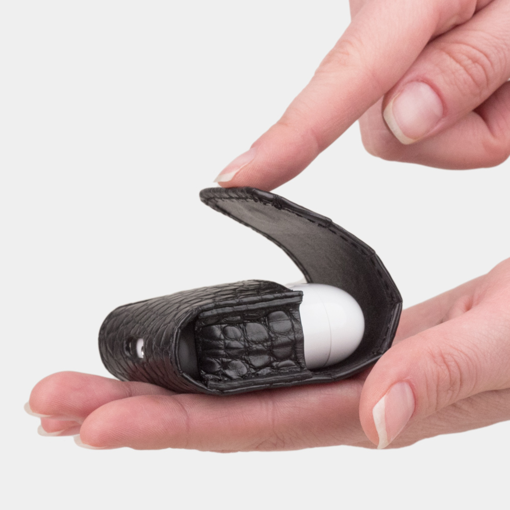 Держатель для наушников Petit из кожи аллигатора, черного цвета