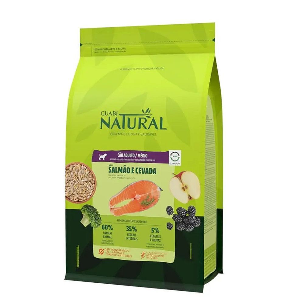 Сухой корм Guabi Natural Dog Adult для собак средних пород с лососеми ячменем, пакет 2,5 кг