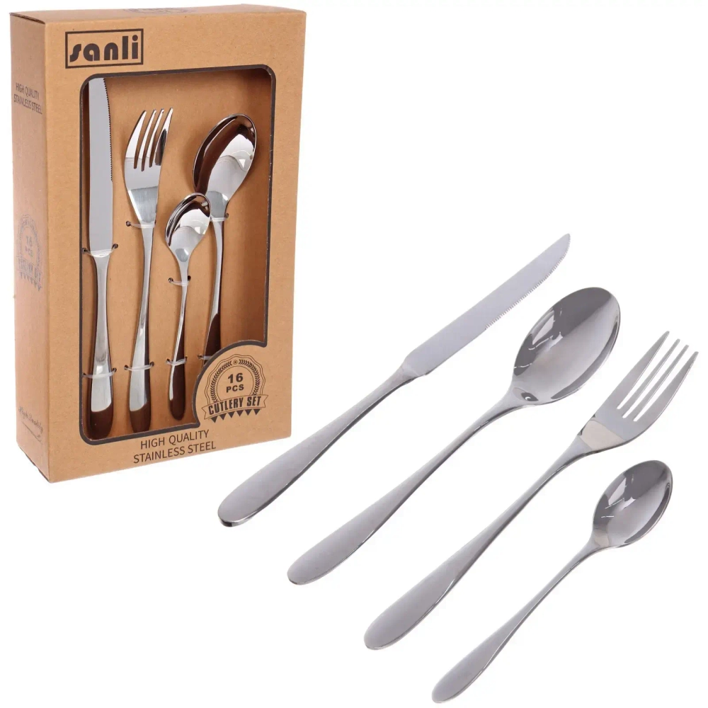 Набор столовых приборов «SANLI» 16шт (4ножа, 4вилки, 4ст.ложки, 4ч.ложки), цвет серебро