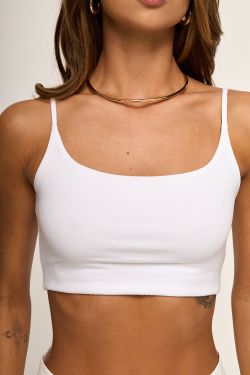 Кроп топ на бретелях из вискозы белого цвета
