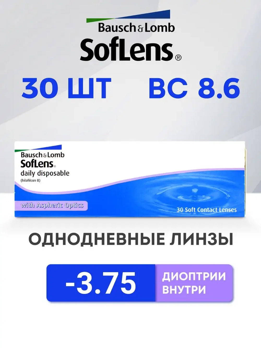 Однодневные контактные линзы SofLens Daily Disposable (уп. 30 линз)