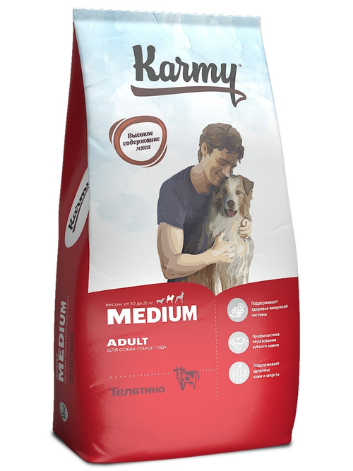 Сухой корм Karmy Medium Adult для взрослых собак средних пород, телятина, 14 кг