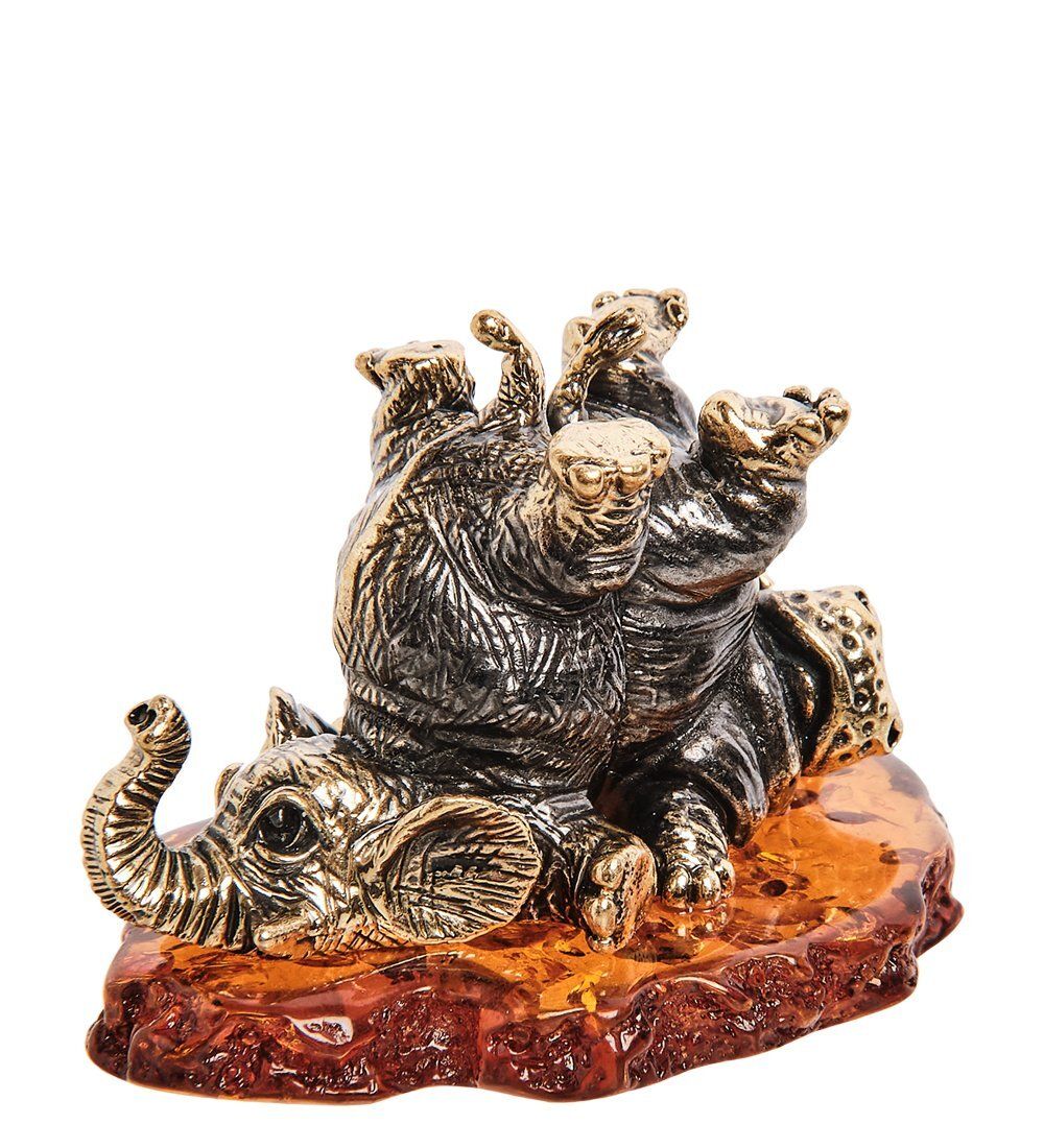 Народные промыслы AM-2814 Фигурка «Бегемот и слон друзья» (латунь, янтарь)