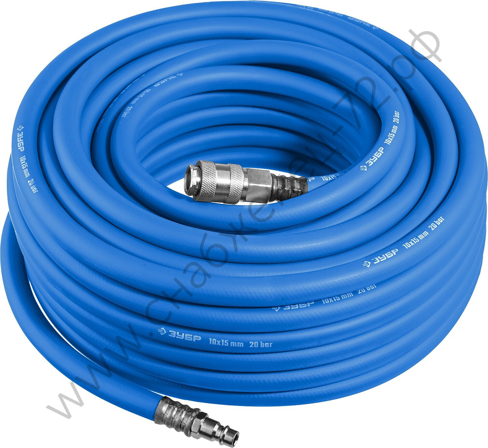 ЗУБР 15 м, 10 х 15 мм, 20 бар, воздушный шланг с фитингами рапид, Профессионал (6481-15)