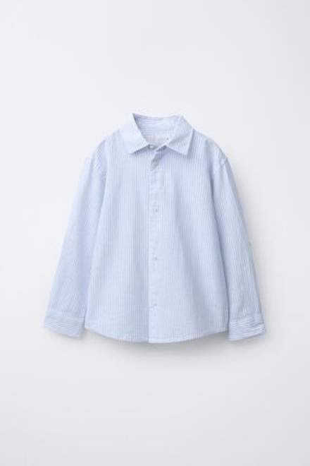 ZARA РУБАШКА ИЗ СМЕСОВОГО ЛЬНА В ПОЛОСКУ, СИНИЙ