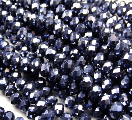 БН008ДС46 Хрустальные бусины "рондель", цвет: черный AB непрозрачный, 4х6 мм, кол-во: 58-60 шт.