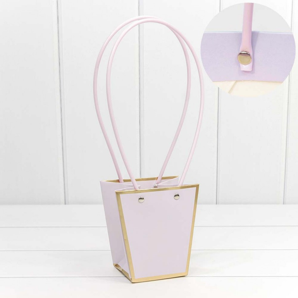 Пакет подарочный 12.5х12х8см Ваза для цветов с золотой рамкой (Сиреневый)