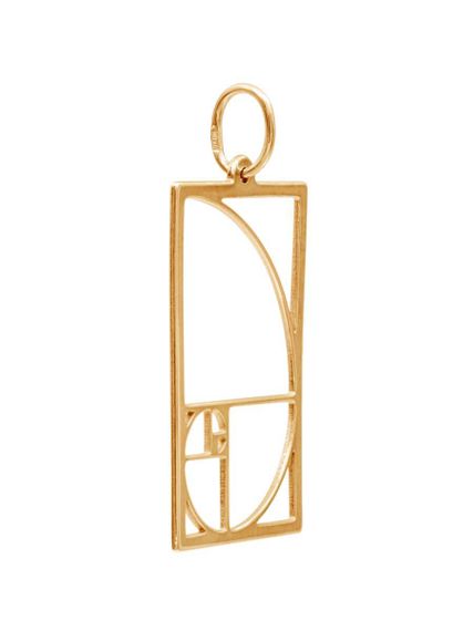 Фото подвески золотое сечение в квадратном контуре из серебра с позолотой, вид сбоку