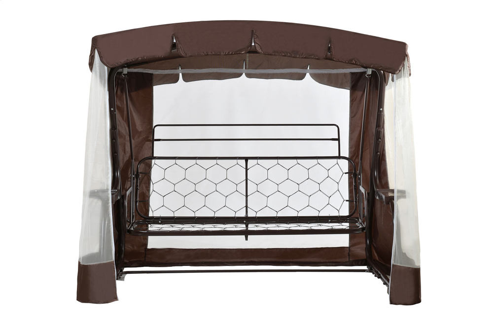 Качели садовые OLSA 3-х местные Турин Премиум(каркас коричневый, м/э бежевый рис.узор)2 уп.