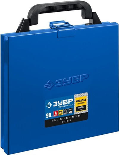 ЗУБР Кобальт, 99 шт, (1-10 мм), сталь Р6М5К5, класс А, мет.бокс, набор сверл по металлу, Профессионал (29626-H99)