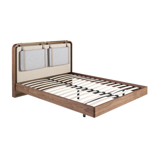 Кровать 7224 с обивкой из ткани бежевого и серого цвета