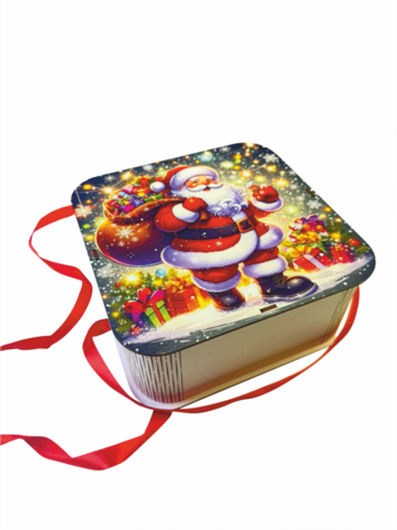 Деревянная Новогодняя упаковка,подарочная бандероль Весёлый Санта