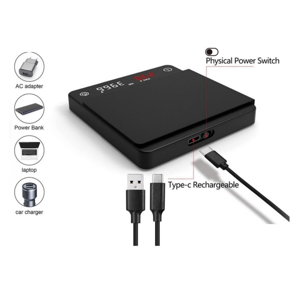 Весы кофейные портативные черные 0,1-2000гр 9,6*10,1 см h2 см USB зарядка P.L. Barbossa