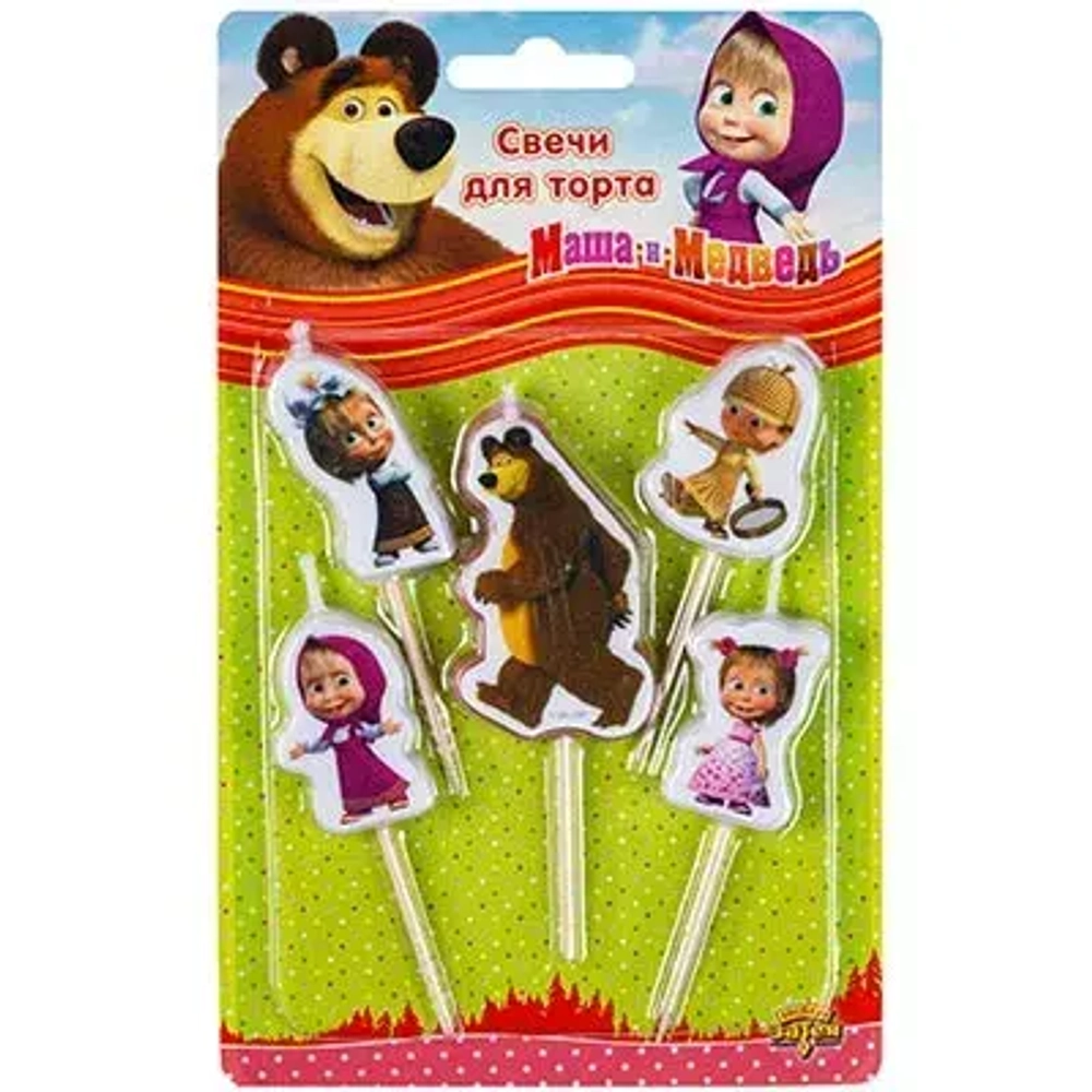 Свечи для торта на пиках Маша и Медведь 5шт