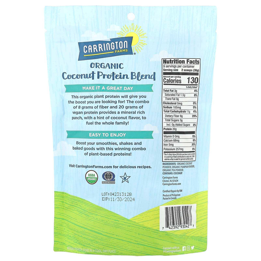 Carrington Farms, Смесь органических кокосовых белков, 340 г (12 унций)