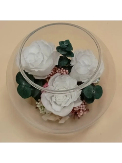 натуральные кустовые розы в стекле, вакуум*