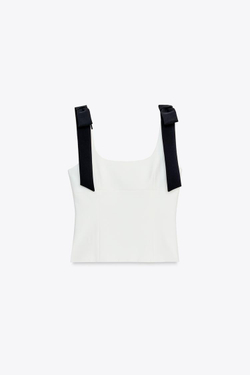 ZARA ТОП ИЗ ЭЛАСТИЧНОЙ ТАКНИ С БАНТАМИ, БЕЛЫЙ