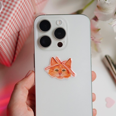 3-д стикер "котёнок с розовым бантом"