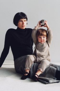 ZARA КОМБИНЕЗОН В КЛЕТКУ, КОРИЧНЕВЫЙ/ЭКРЮ